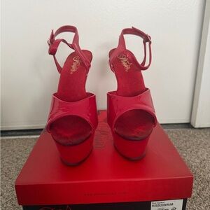 Pleaser Bold Red Platform Sandals